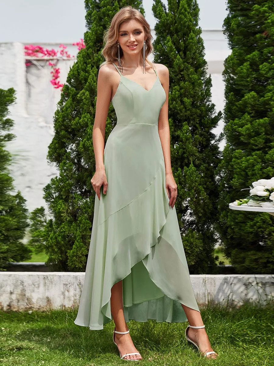 Charming Sleeveless Chiffon Lotus Leaf Bridesmaid Dress with V-Neck