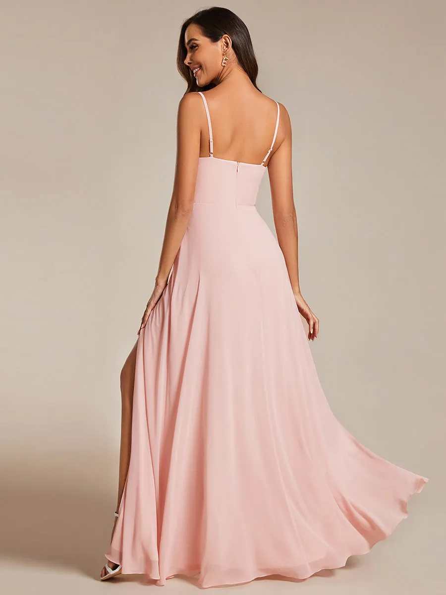 Chiffon Spaghetti Strap Bridesmaid Dress with High Split