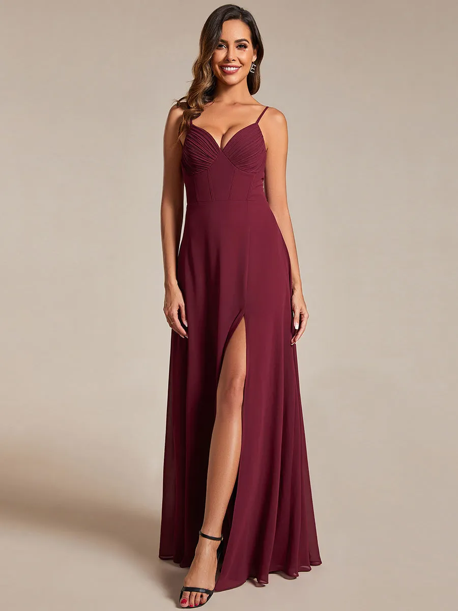 Chiffon Spaghetti Strap Bridesmaid Dress with High Split