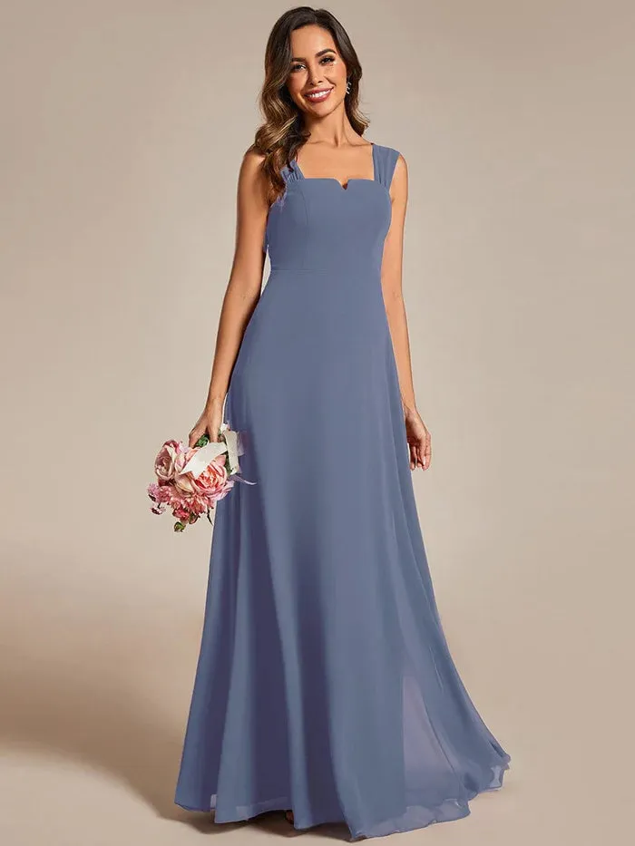 Chiffon Square Neck Bridesmaid Dress With Sleeveless