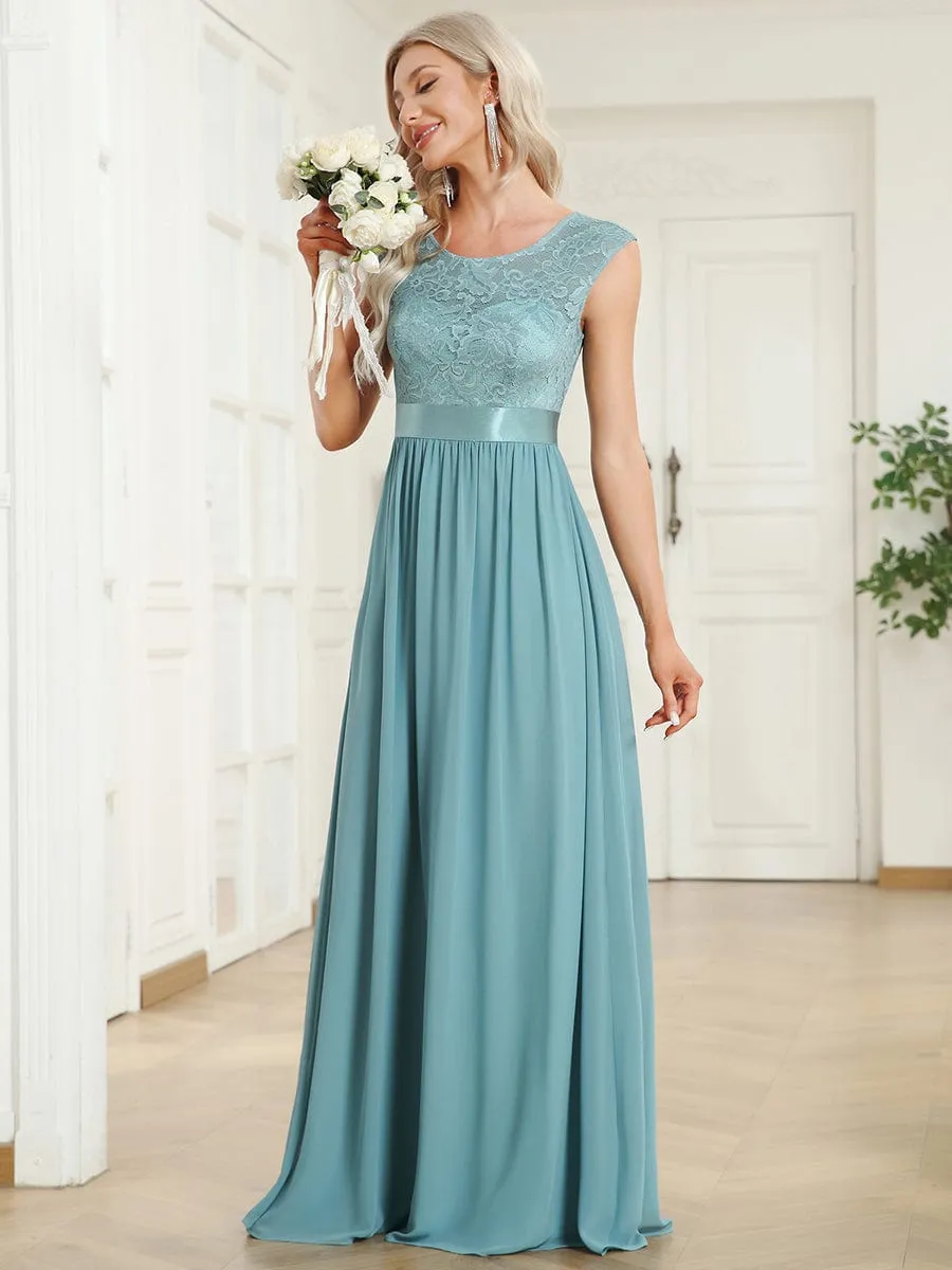 Classic Round Neck Backless Lace Bodice Bridesmaid Dress