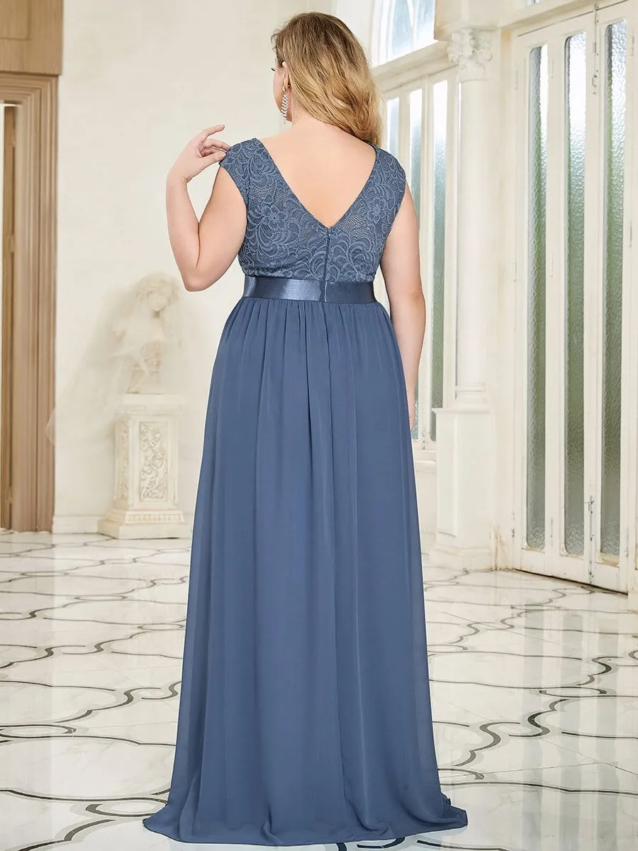 Classic Round Neck Backless Lace Bodice Bridesmaid Dress