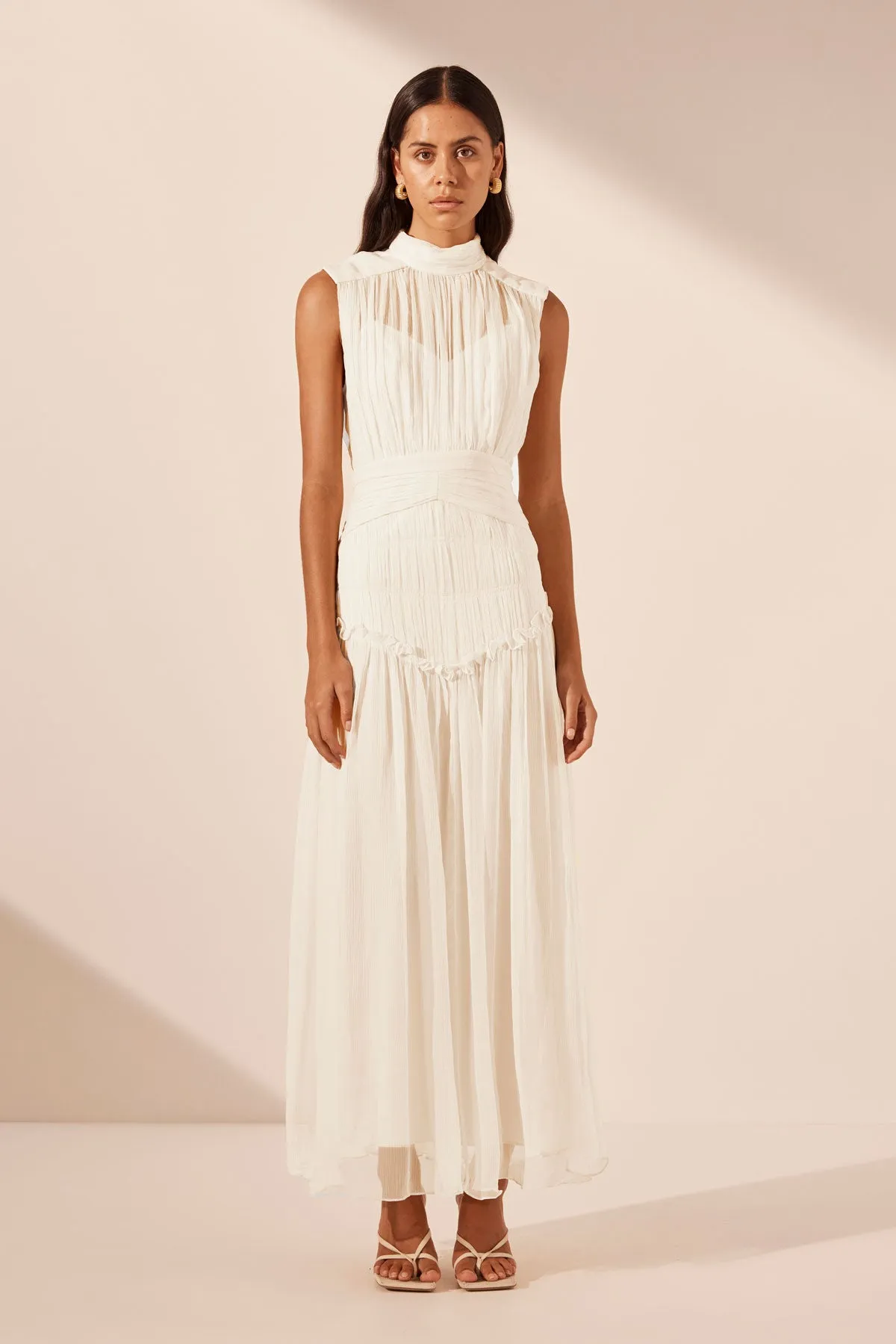 CLEMENCE HIGH NECK MAXI DRESS - IVORY