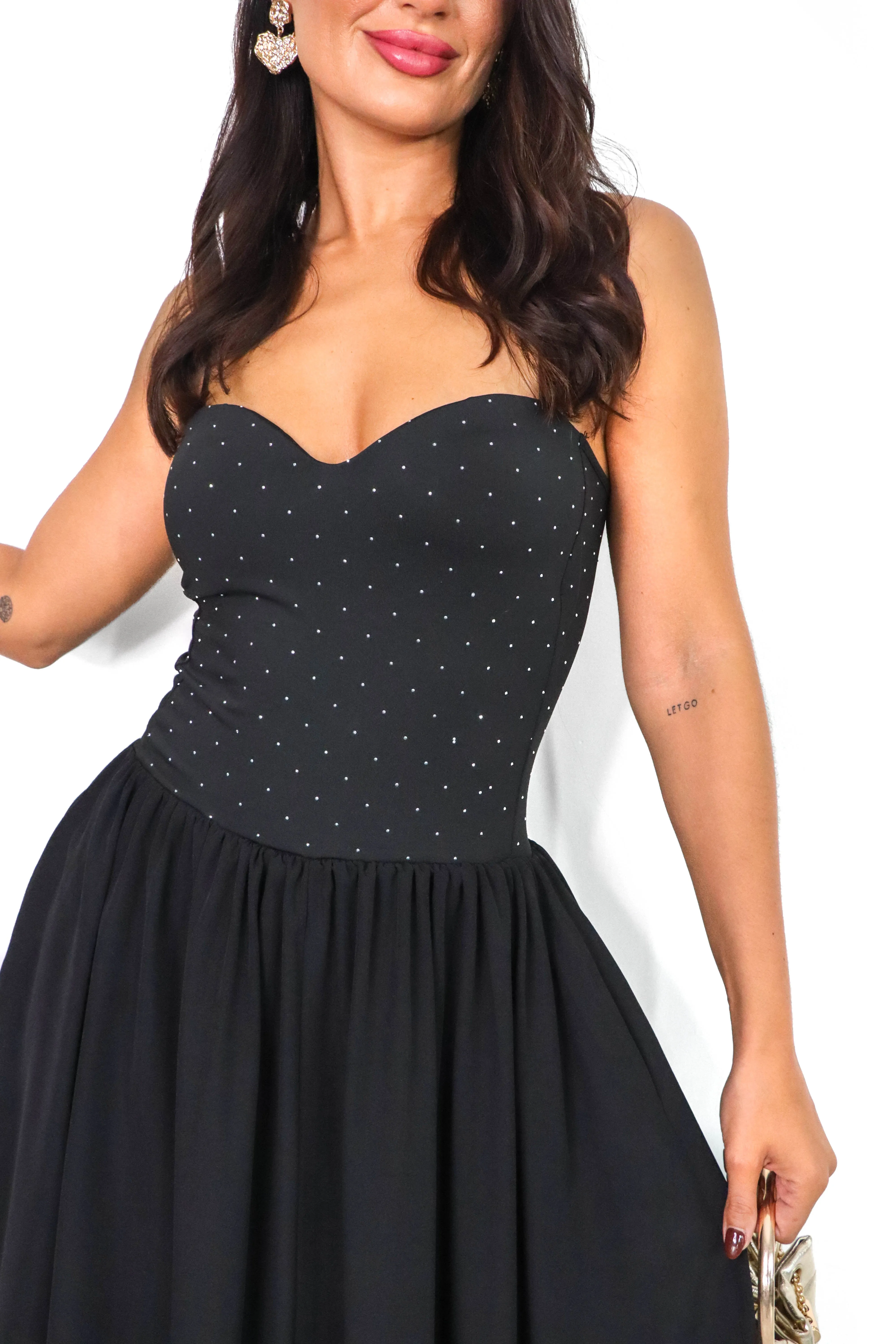 Cold As Bodice - Black Diamante Bodice Maxi Dress