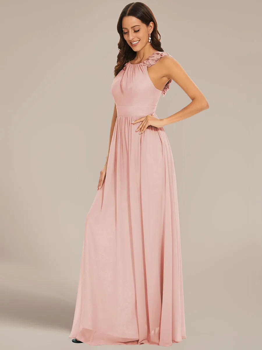 Cold Shoulder Appliques Wholesale Chiffon Bridesmaid Dress