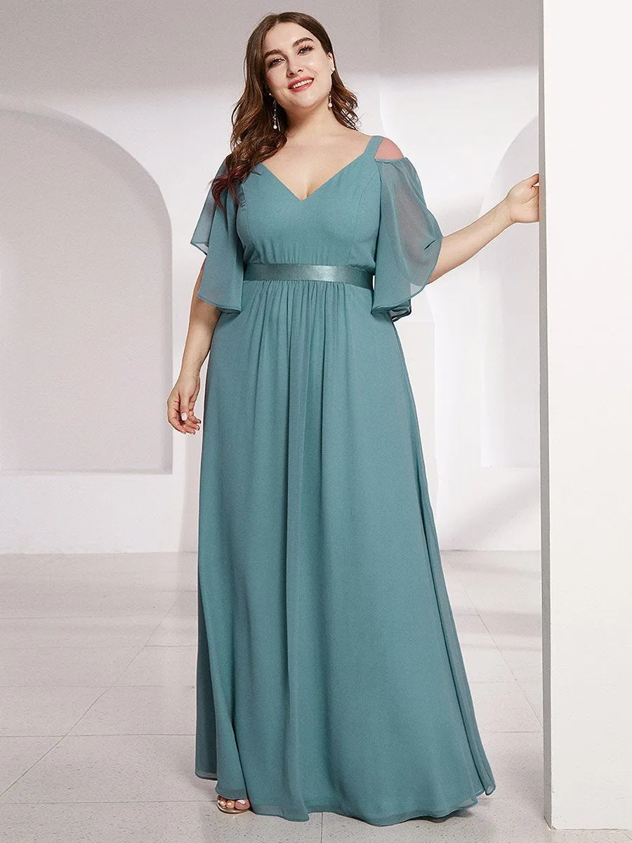 Cold Shoulder Chiffon Wholesale Bridesmaid Dress with Ruffle Sleeves