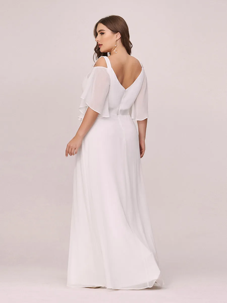 Cold Shoulder Chiffon Wholesale Bridesmaid Dress with Ruffle Sleeves