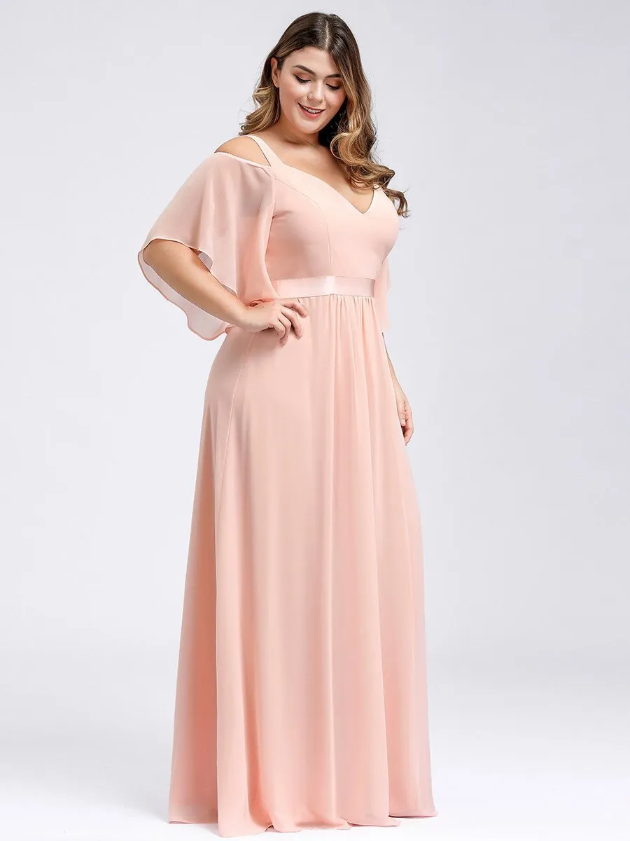 Cold Shoulder Chiffon Wholesale Bridesmaid Dress with Ruffle Sleeves