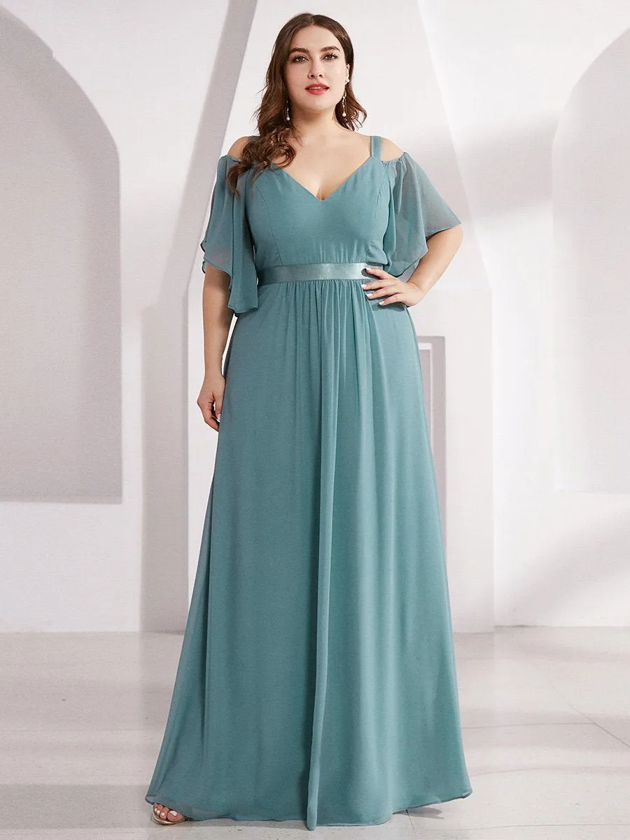 Cold Shoulder Chiffon Wholesale Bridesmaid Dress with Ruffle Sleeves