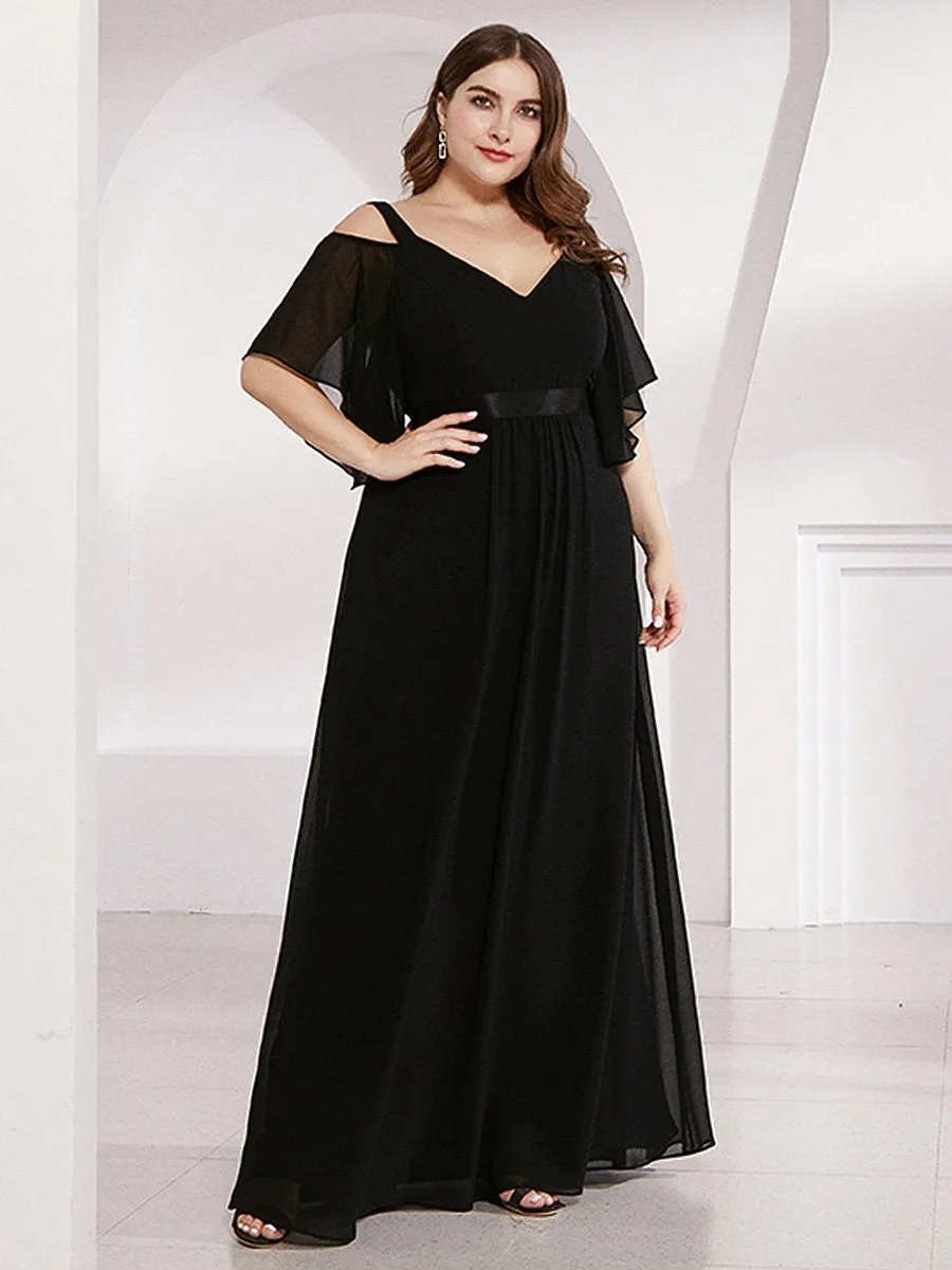 Cold Shoulder Chiffon Wholesale Bridesmaid Dress with Ruffle Sleeves