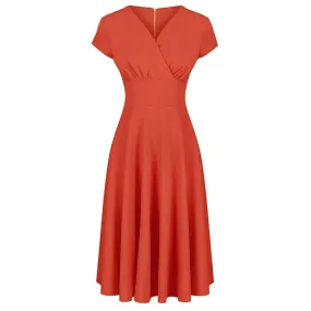 Coral Vintage A Line Crossover Capped Sleeve Tea Swing Dress