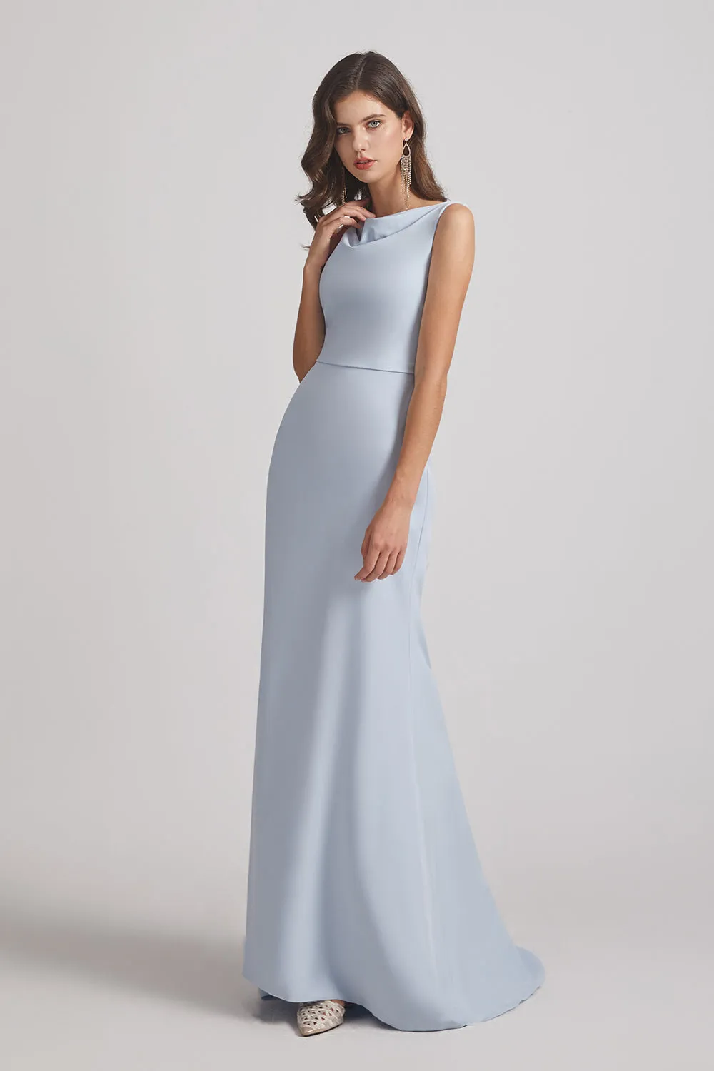 Cowl Fitted Trumpet Sleeveless Blue Bridesmaid Dresses (AF0013)