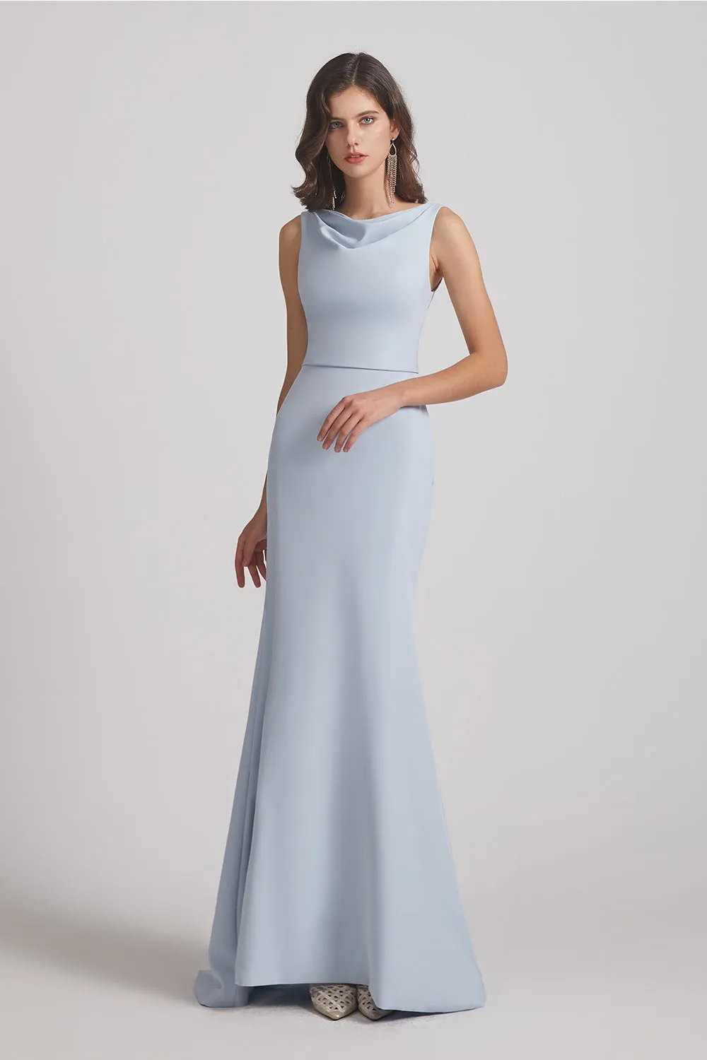 Cowl Fitted Trumpet Sleeveless Blue Bridesmaid Dresses (AF0013)