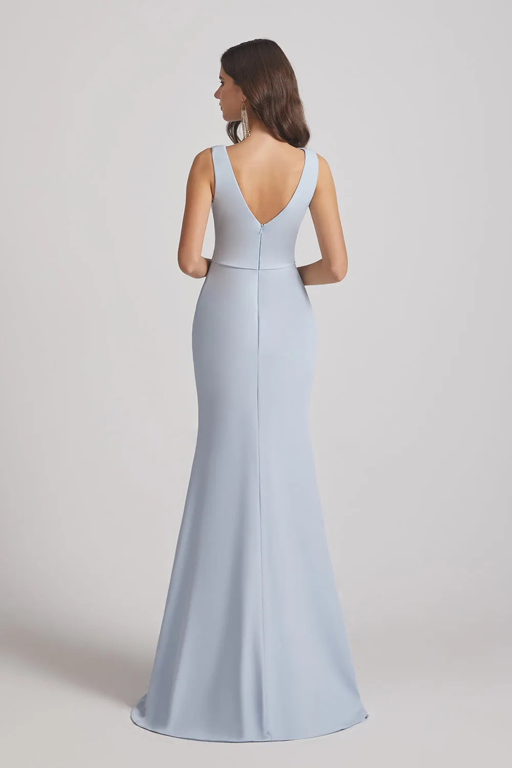 Cowl Fitted Trumpet Sleeveless Blue Bridesmaid Dresses (AF0013)