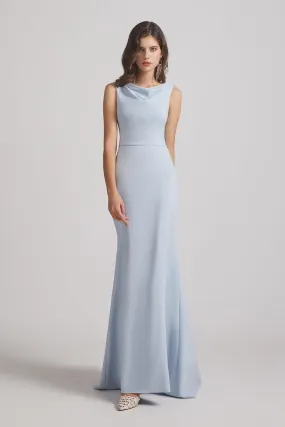 Cowl Fitted Trumpet Sleeveless Blue Bridesmaid Dresses (AF0013)