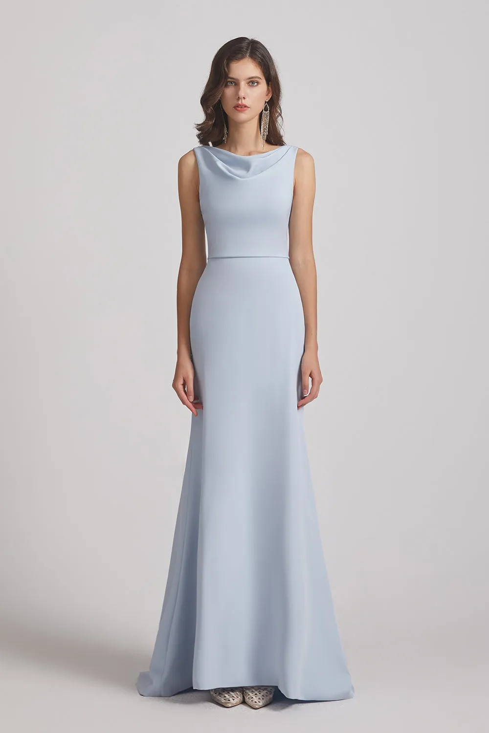 Cowl Fitted Trumpet Sleeveless Blue Bridesmaid Dresses (AF0013)