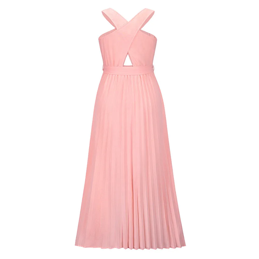 Crisscross Halter Ruffled Maxi Dresses