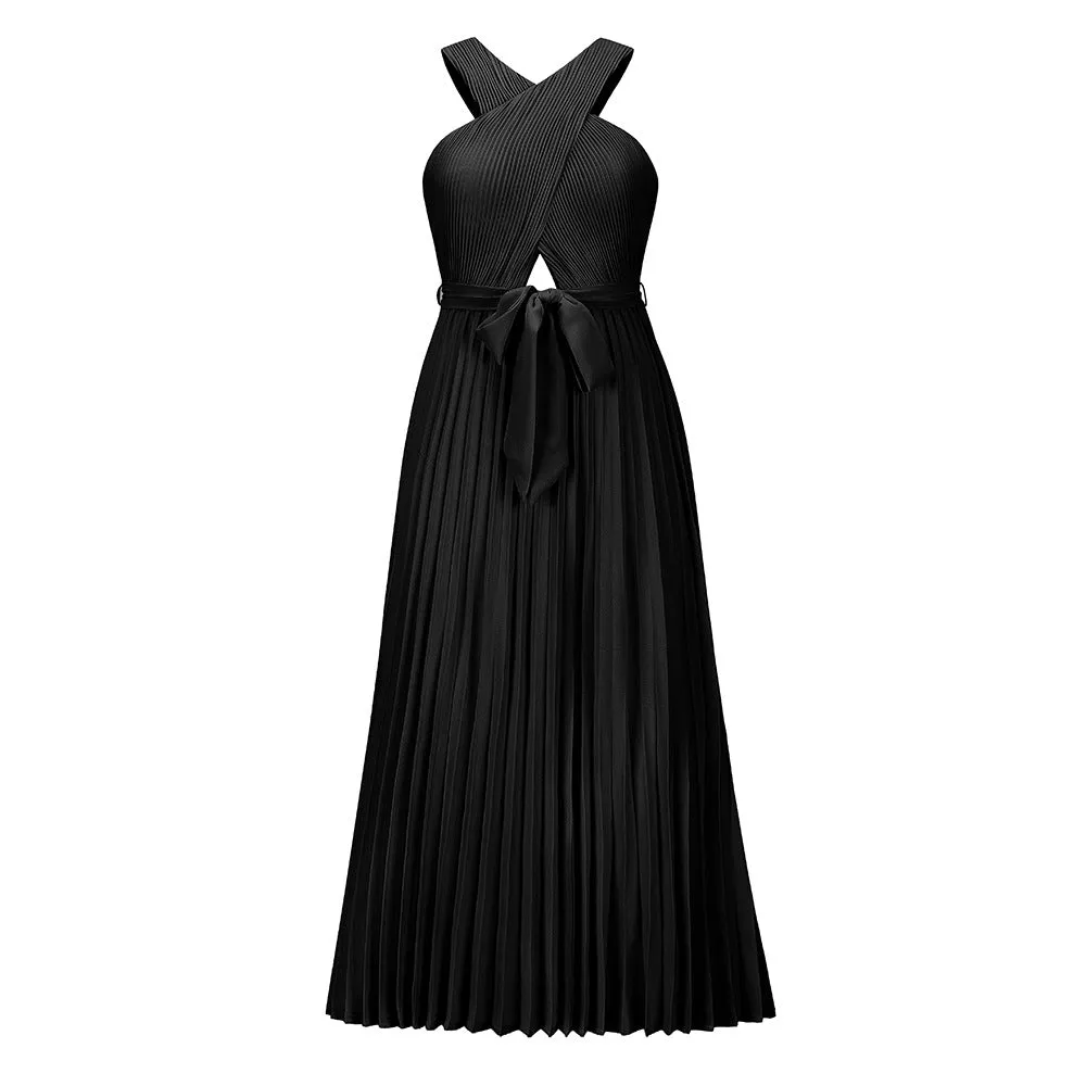 Crisscross Halter Ruffled Maxi Dresses