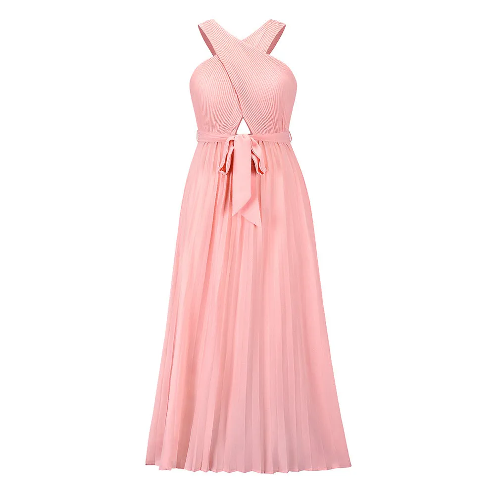 Crisscross Halter Ruffled Maxi Dresses