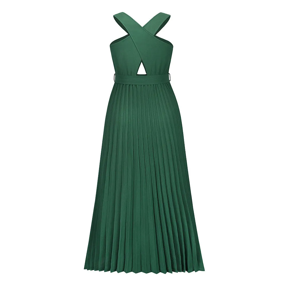 Crisscross Halter Ruffled Maxi Dresses