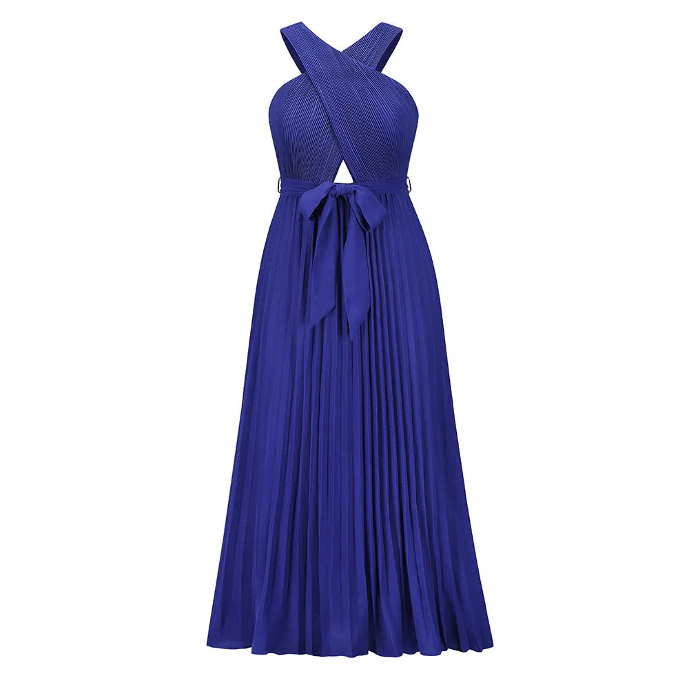 Crisscross Halter Ruffled Maxi Dresses