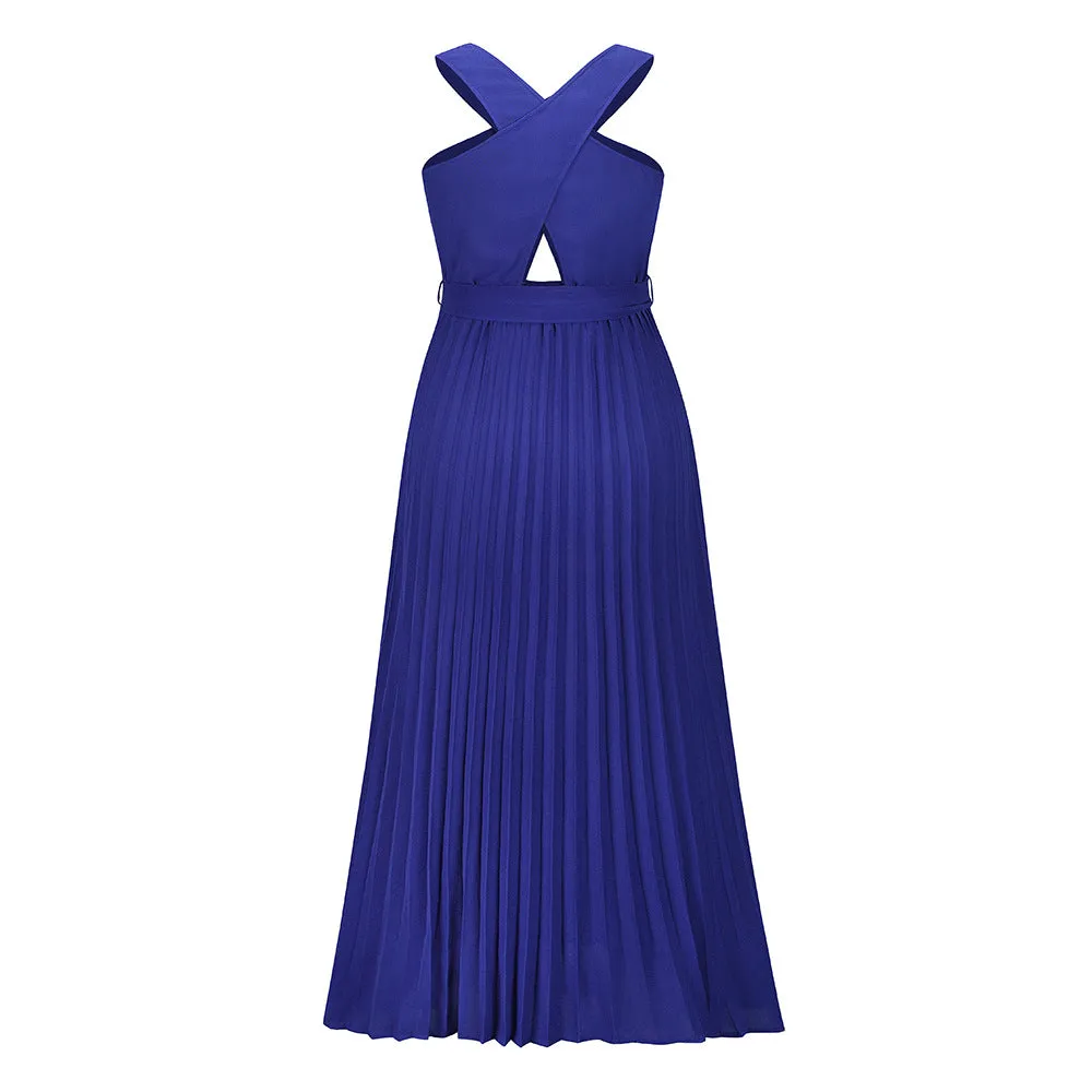 Crisscross Halter Ruffled Maxi Dresses