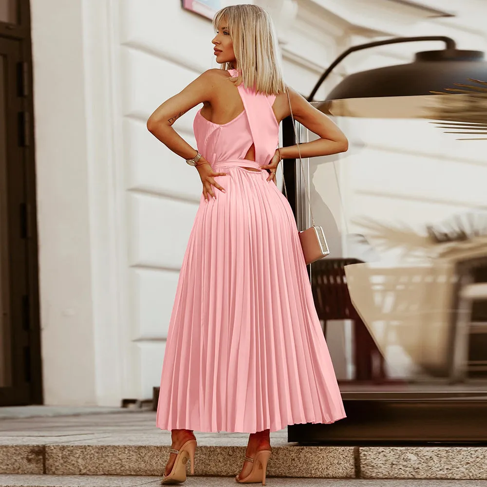 Crisscross Halter Ruffled Maxi Dresses