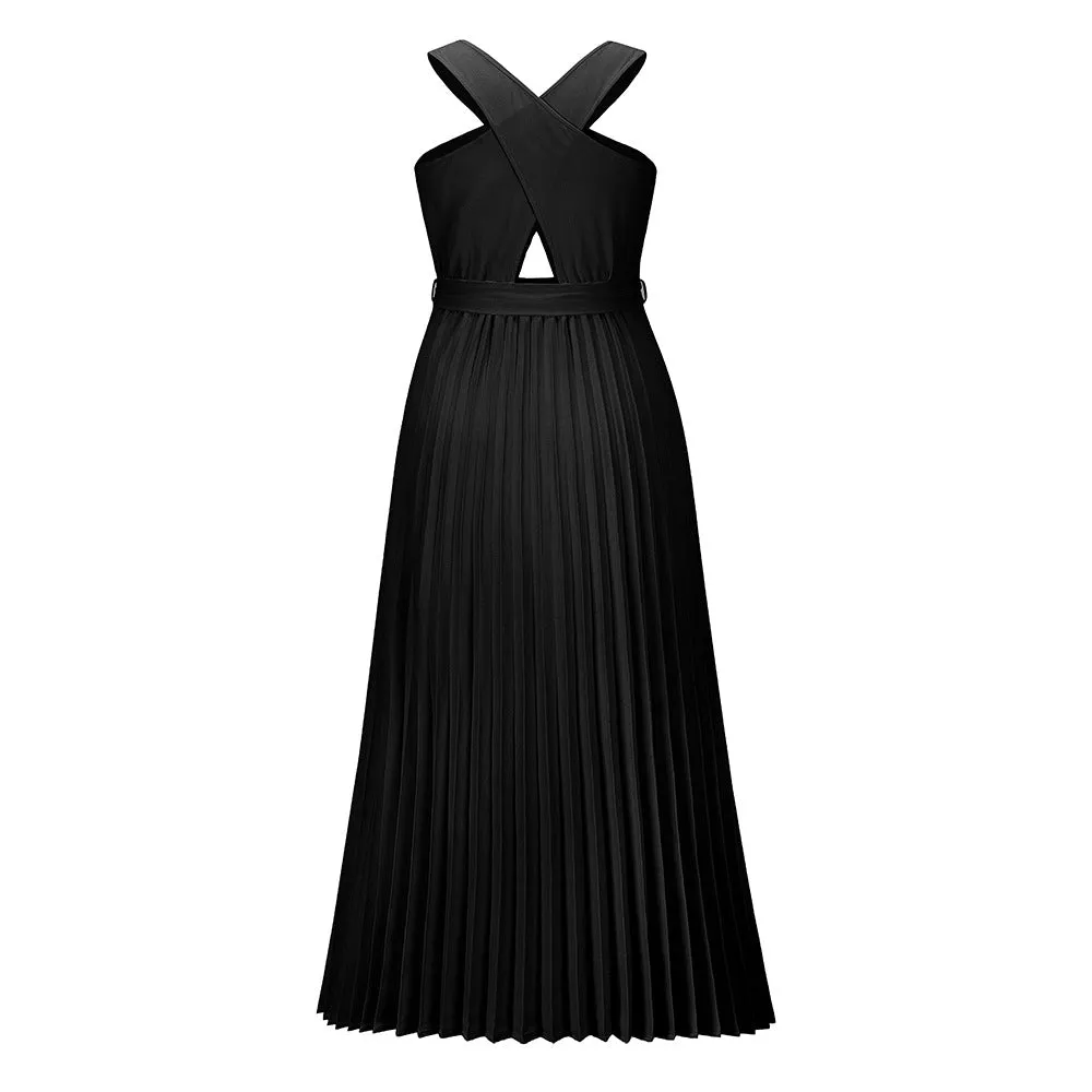 Crisscross Halter Ruffled Maxi Dresses