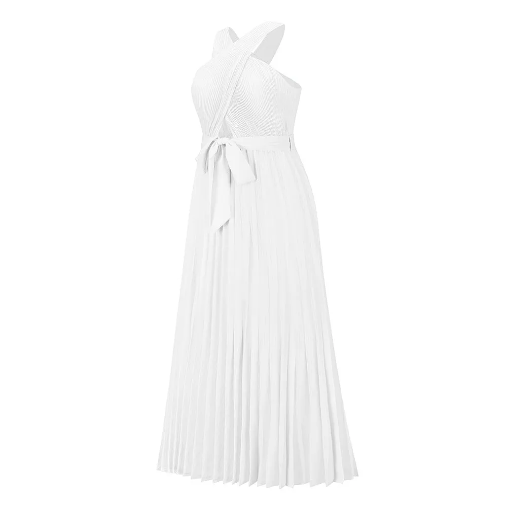 Crisscross Halter Ruffled Maxi Dresses