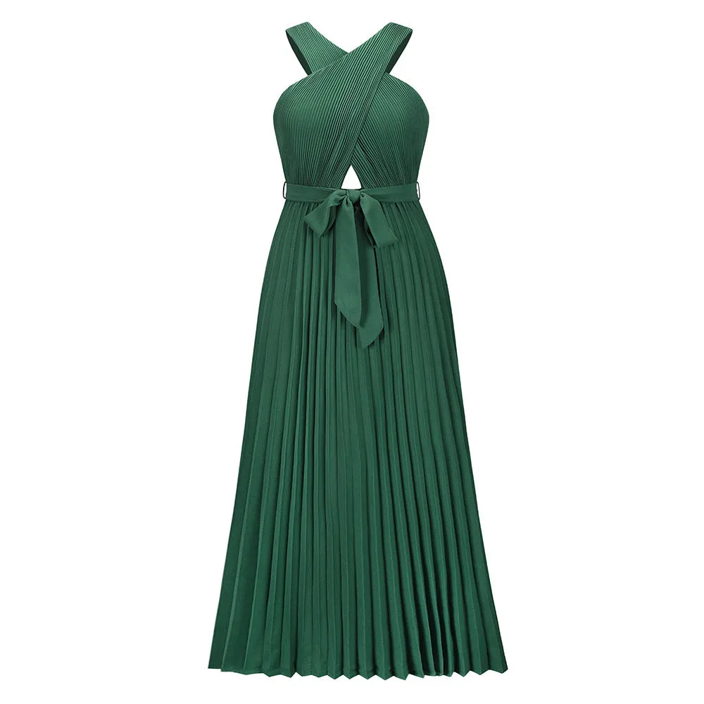 Crisscross Halter Ruffled Maxi Dresses