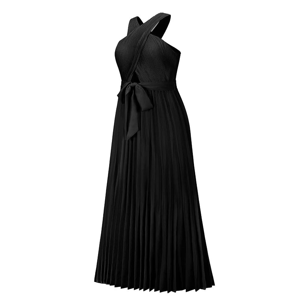 Crisscross Halter Ruffled Maxi Dresses