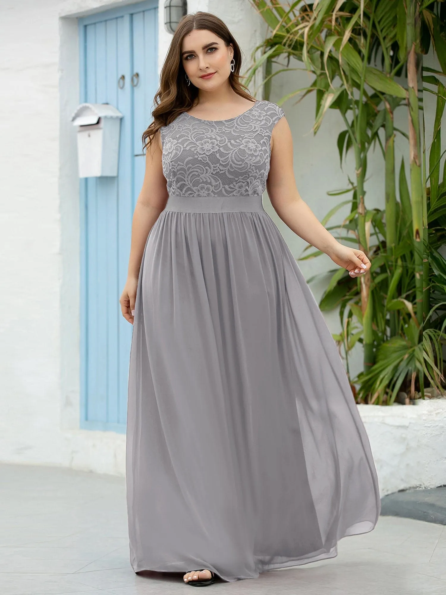 Custom Size Classic Round Neck V Back Lace Bridesmaid Dress