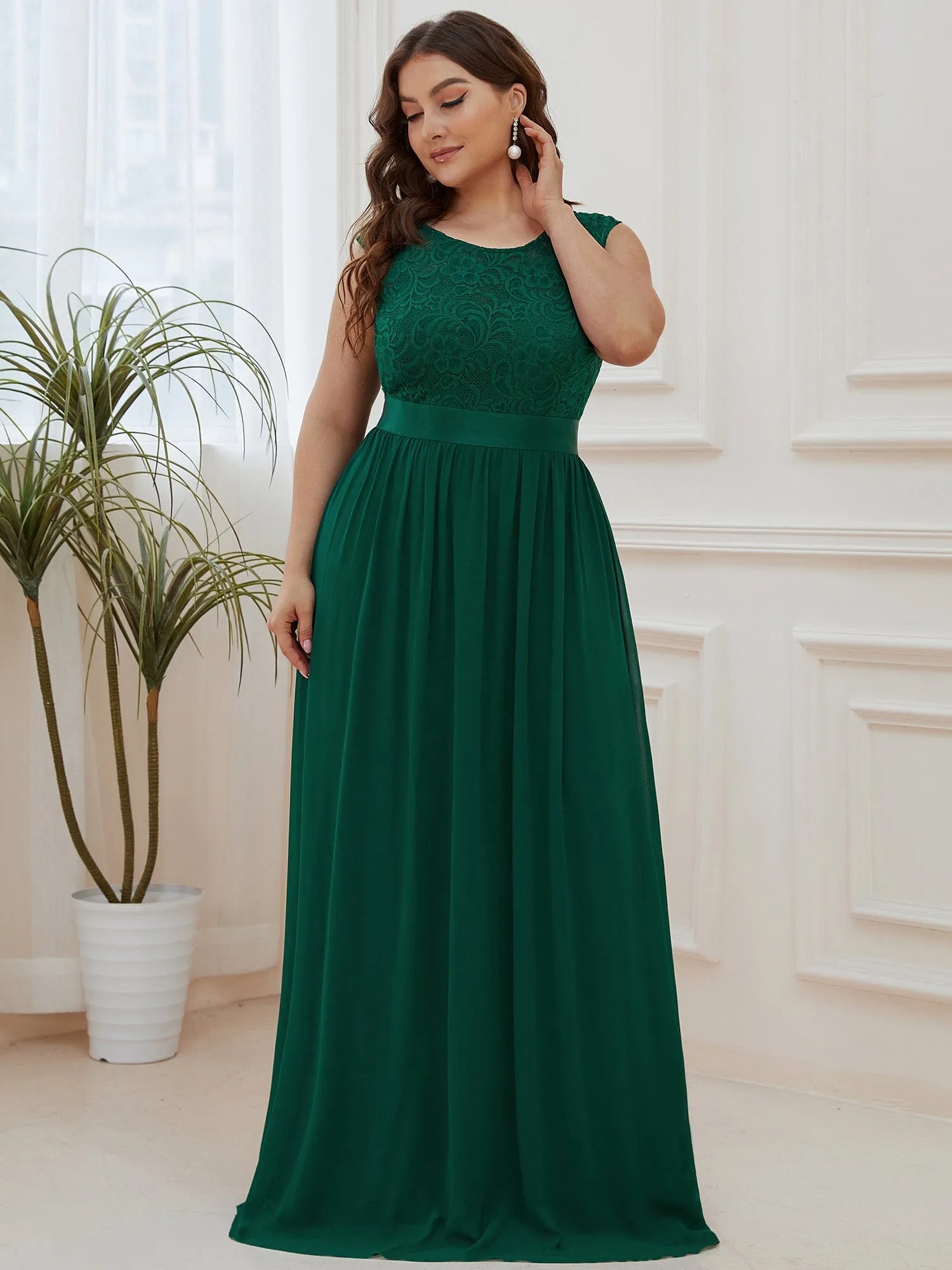 Custom Size Classic Round Neck V Back Lace Bridesmaid Dress