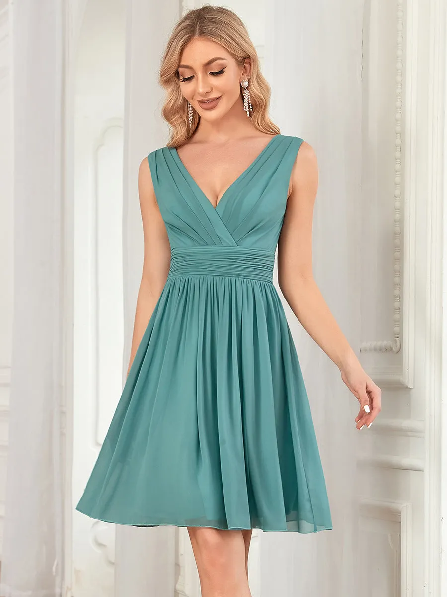 Custom Size Double V-neck Wholesale Chiffon Homecoming Cocktail Pleated Dresses