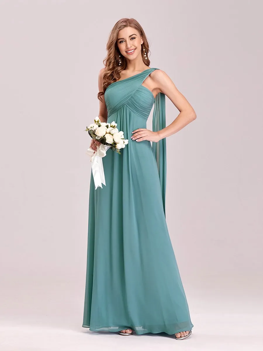 Custom Size One Shoulder Chiffon Ruffles Long Evening Dresses for Wholesale