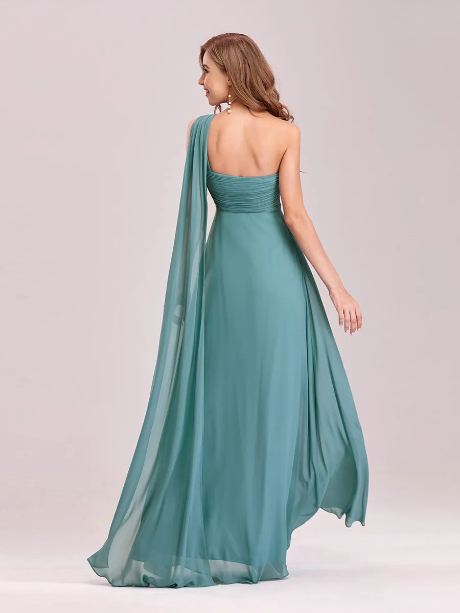 Custom Size One Shoulder Chiffon Ruffles Long Evening Dresses for Wholesale