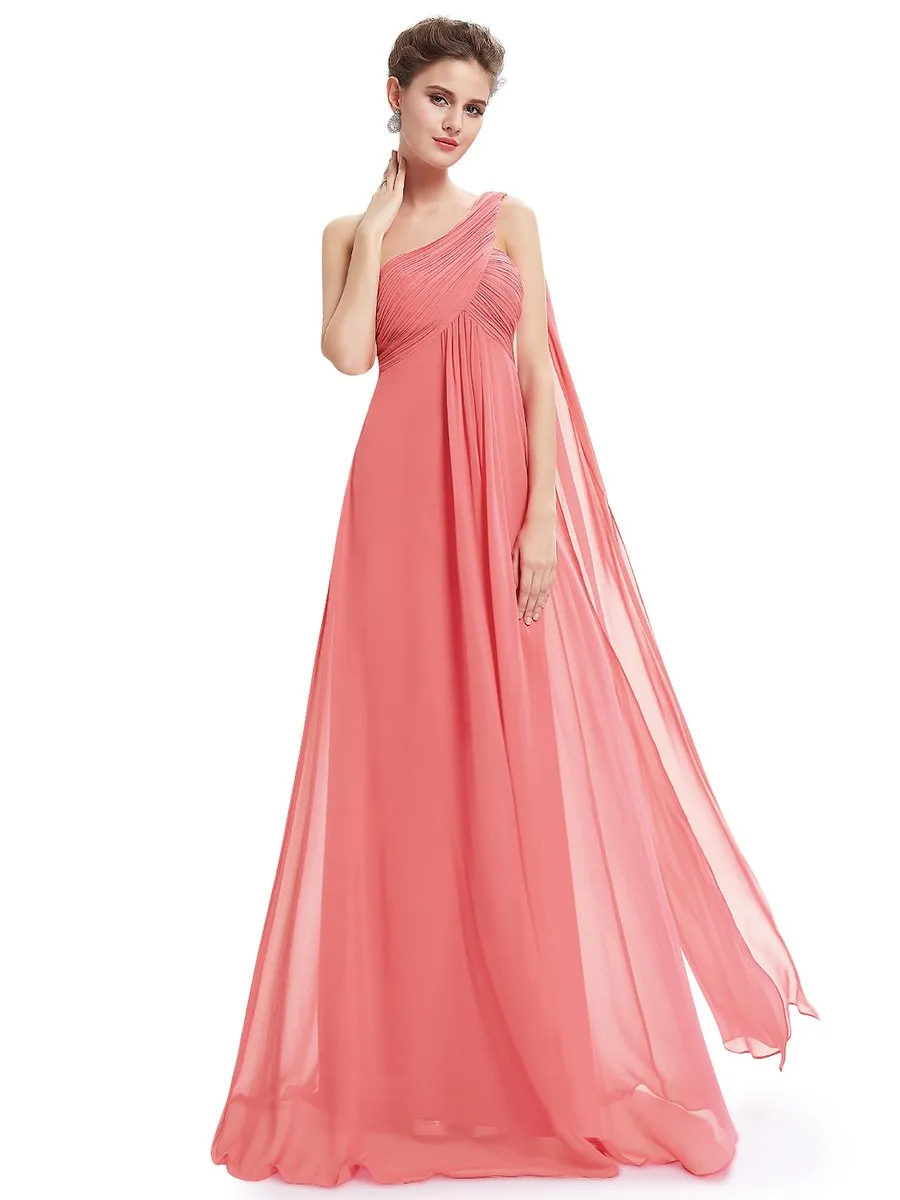 Custom Size One Shoulder Chiffon Ruffles Long Evening Dresses for Wholesale