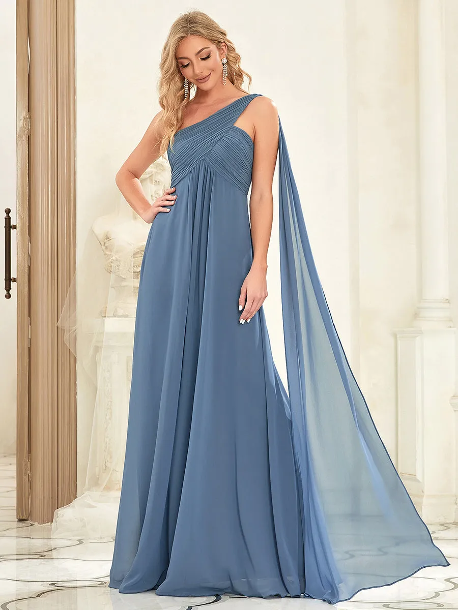 Custom Size One Shoulder Chiffon Ruffles Long Evening Dresses for Wholesale