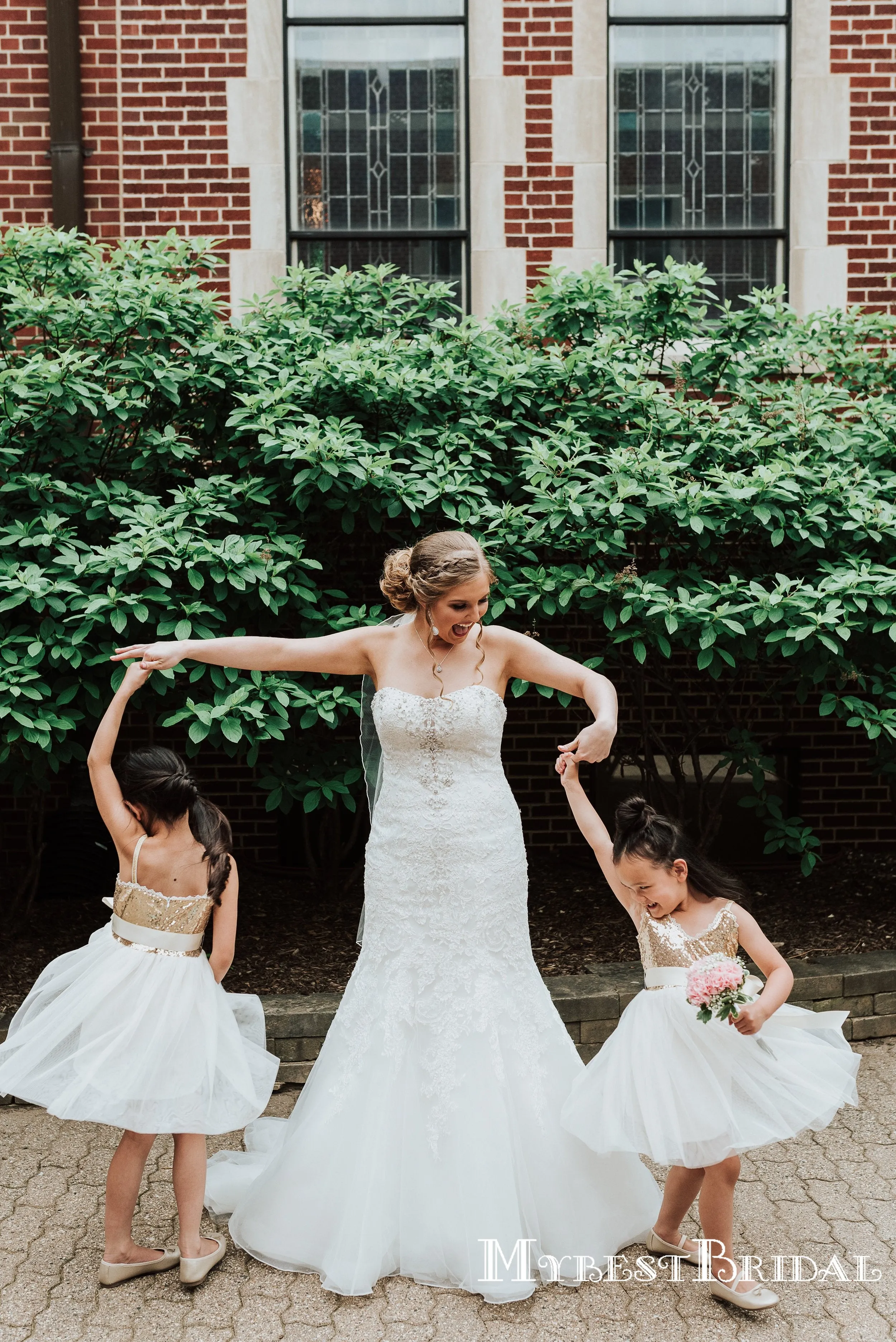 Cute V-neck Gold Sequin Ivory Tulle A-line Cheap Flower Girl Dresses, FGS0015