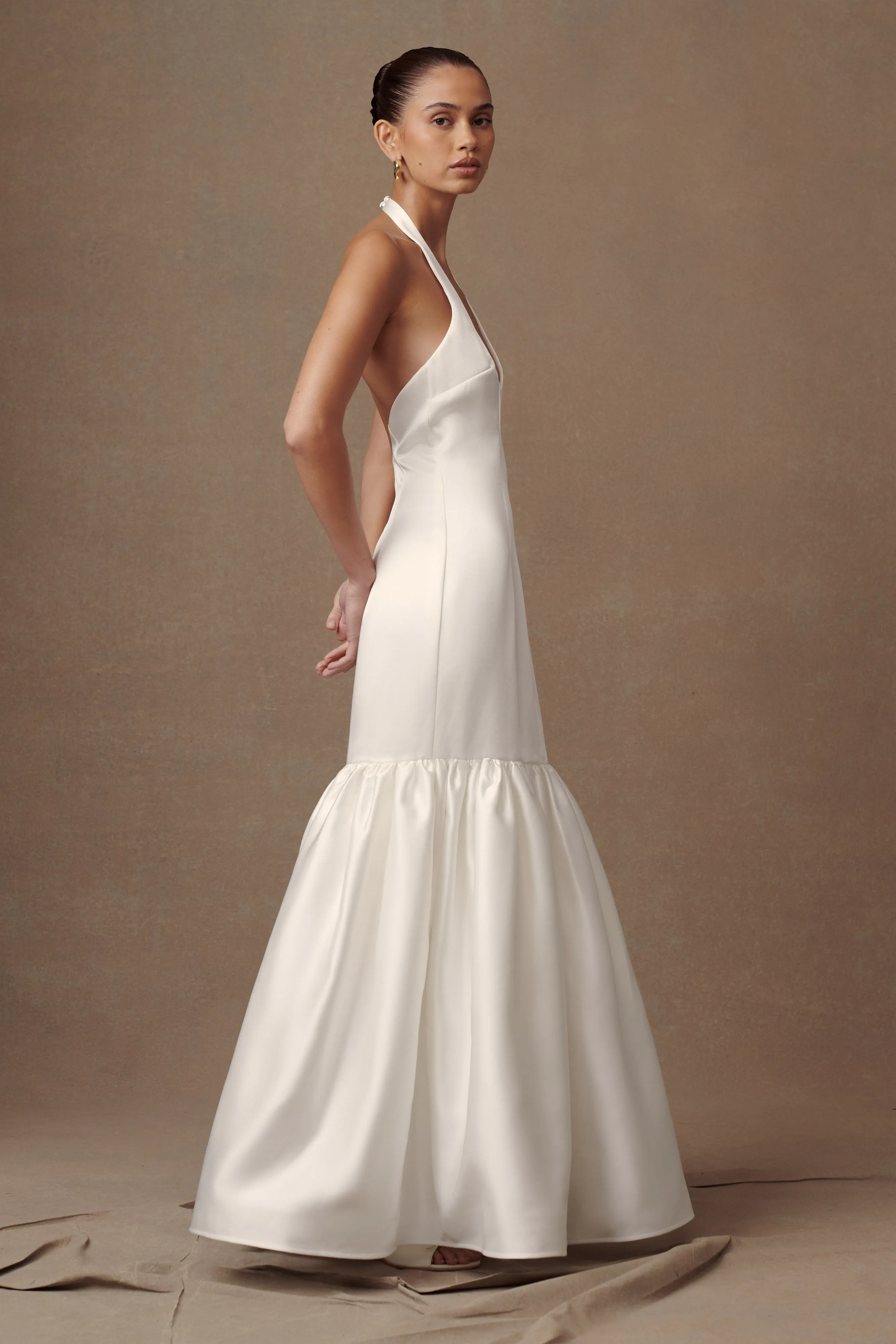 Danica Satin Halter Wedding Gown - White