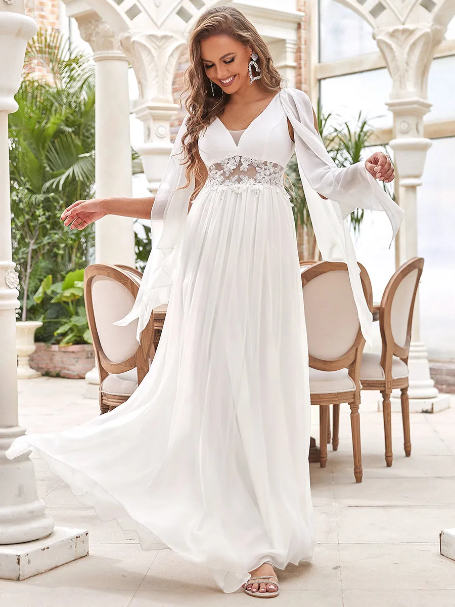 Deep V Neck A-Line Floor Length Wholesale Wedding Dresses