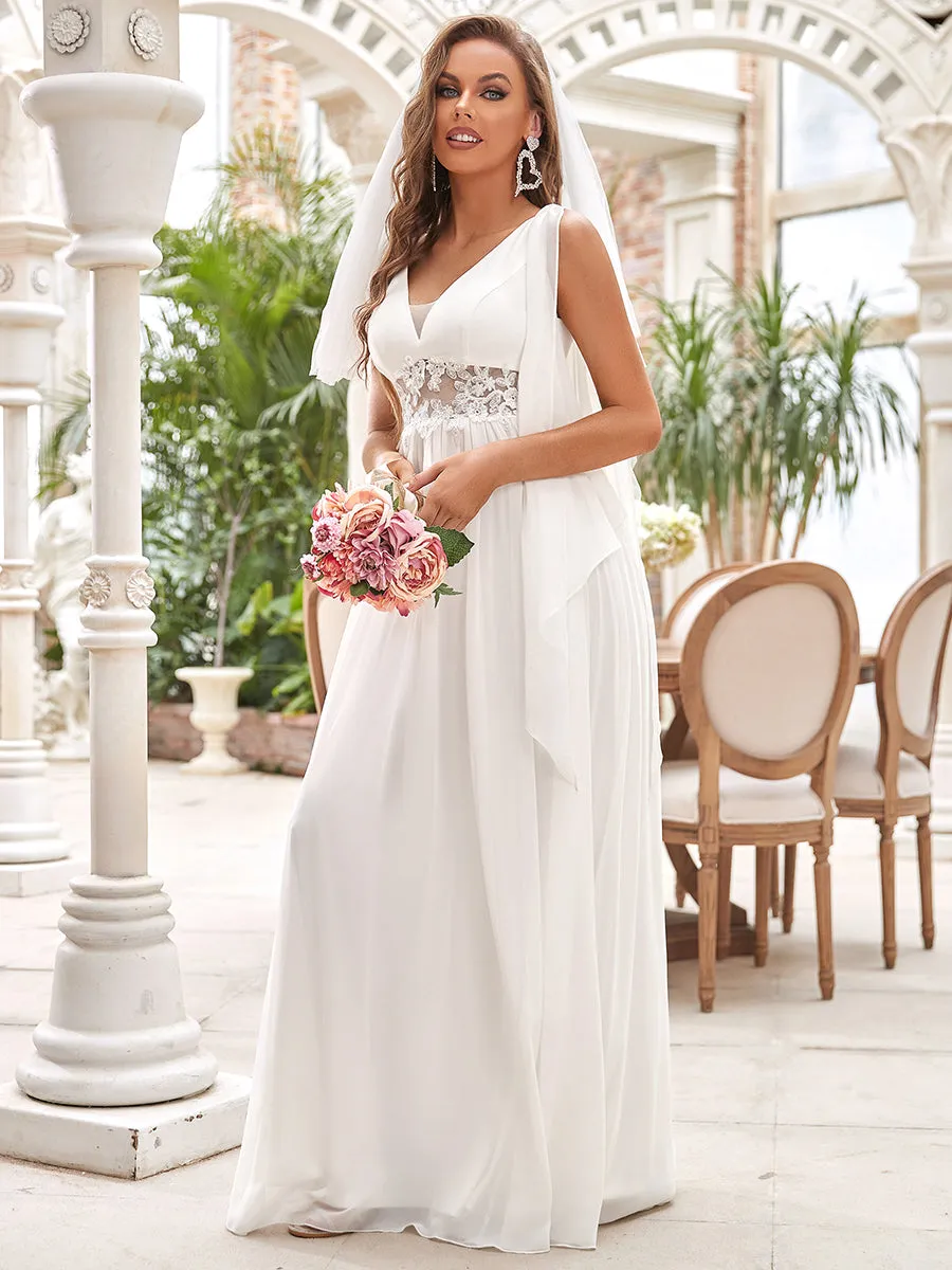 Deep V Neck A-Line Floor Length Wholesale Wedding Dresses