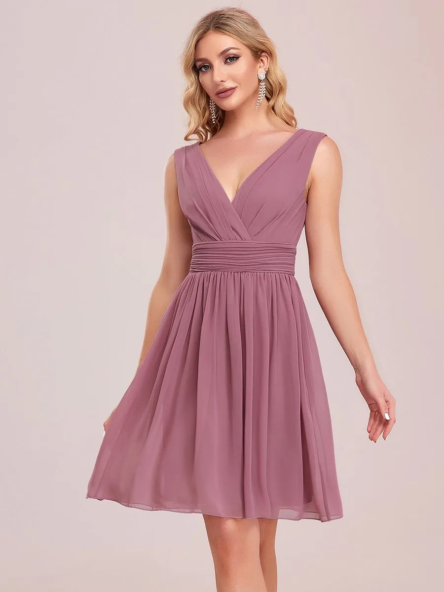 Double V-neck Wholesale Chiffon Homecoming Cocktail Pleated Dresses