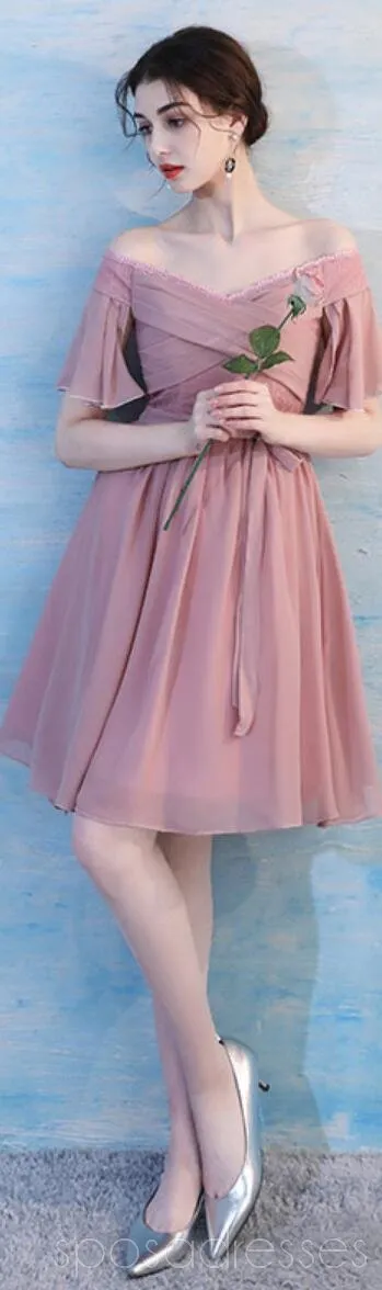 Dusty Pink Chiffon Mismatched Simple Short Bridesmaid Dresses Online, WG514