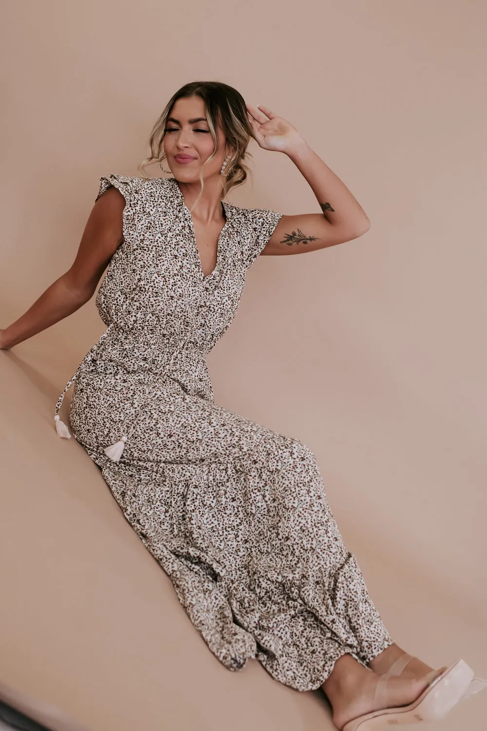 ECB Exclusive: Melody Floral Maxi Dress, Cream