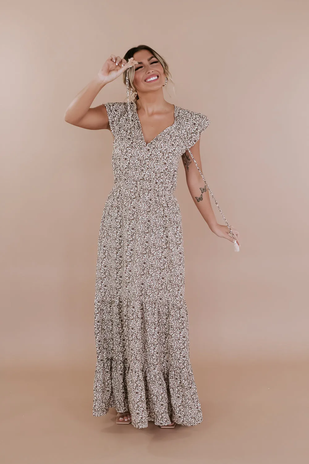 ECB Exclusive: Melody Floral Maxi Dress, Cream