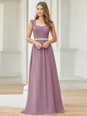 Elegant A Line Chiffon Wholesale Bridesmaid Dress With Lace Bodice