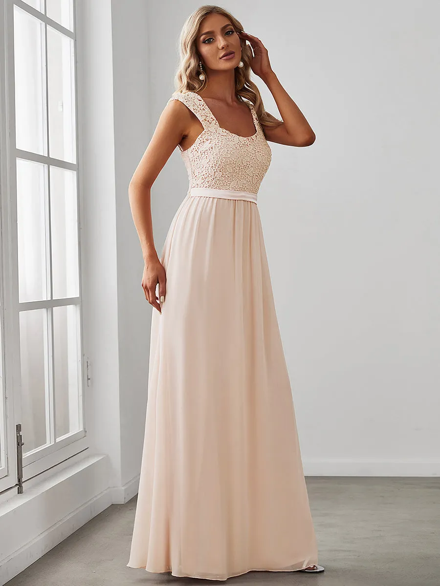 Elegant A Line Chiffon Wholesale Bridesmaid Dress With Lace Bodice