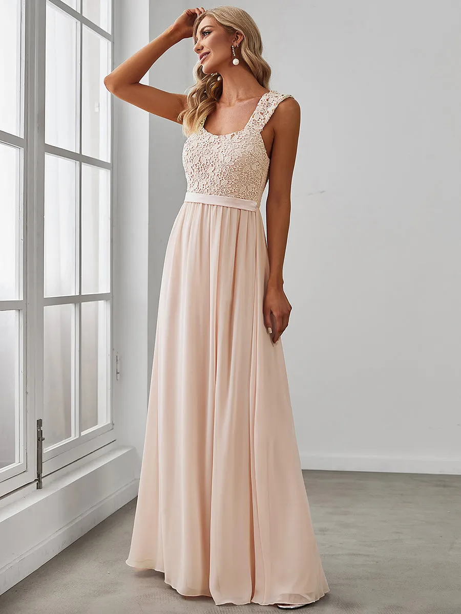 Elegant A Line Chiffon Wholesale Bridesmaid Dress With Lace Bodice