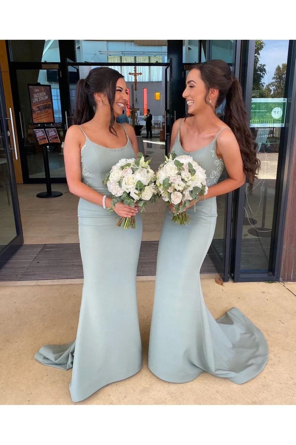 Elegant Green Mermaid Spaghetti Straps Maxi Long Wedding Guest Bridesmaid Dresses,WG1726